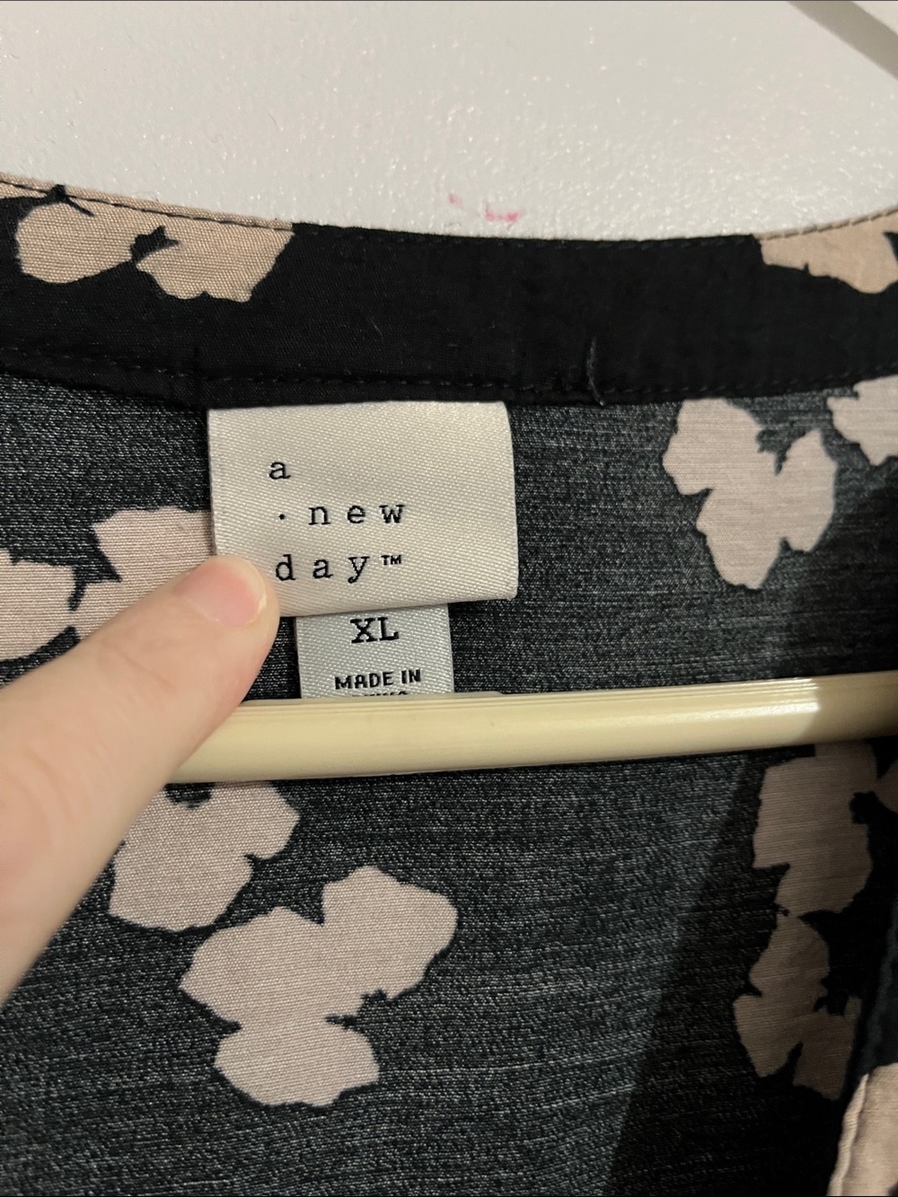 a new day Black Dress with Cream Print women’s xl high pockets long sleeve - Picture 3 of 8